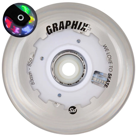SKALUWL-LU6485-DUO-GA-PU/GalaxyPurple POWERSLIDE Graphix Plus LED Rollen – 80mm 85A | LED Rollen für Inlineskates | Leuchtrollen für das Inline Skating Inline Skating Rollerblading Inlineskaterollen Skating Wheels for Rollerblader  Rollen für Inlineskater Lörrach Freiburg Basel Inliner Richtige Größe right Size for Rollerblades Langhaltende Inlineskaterollen Longlasting Wheels for Rollerblading Skateschule und Skateshop Weil am Rhein SkaMiDan Deutschland Germany
