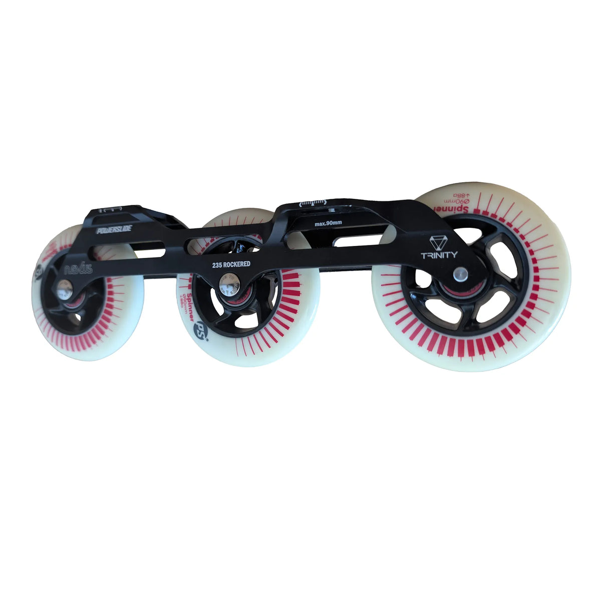 POWERSLIDE Trinity Nexus Rocker Frame RTR Black & White – Spinner Rollen 3× 84mm/3× 90mm 88A | Slalom & Freestyle Inline Skating Rahmen