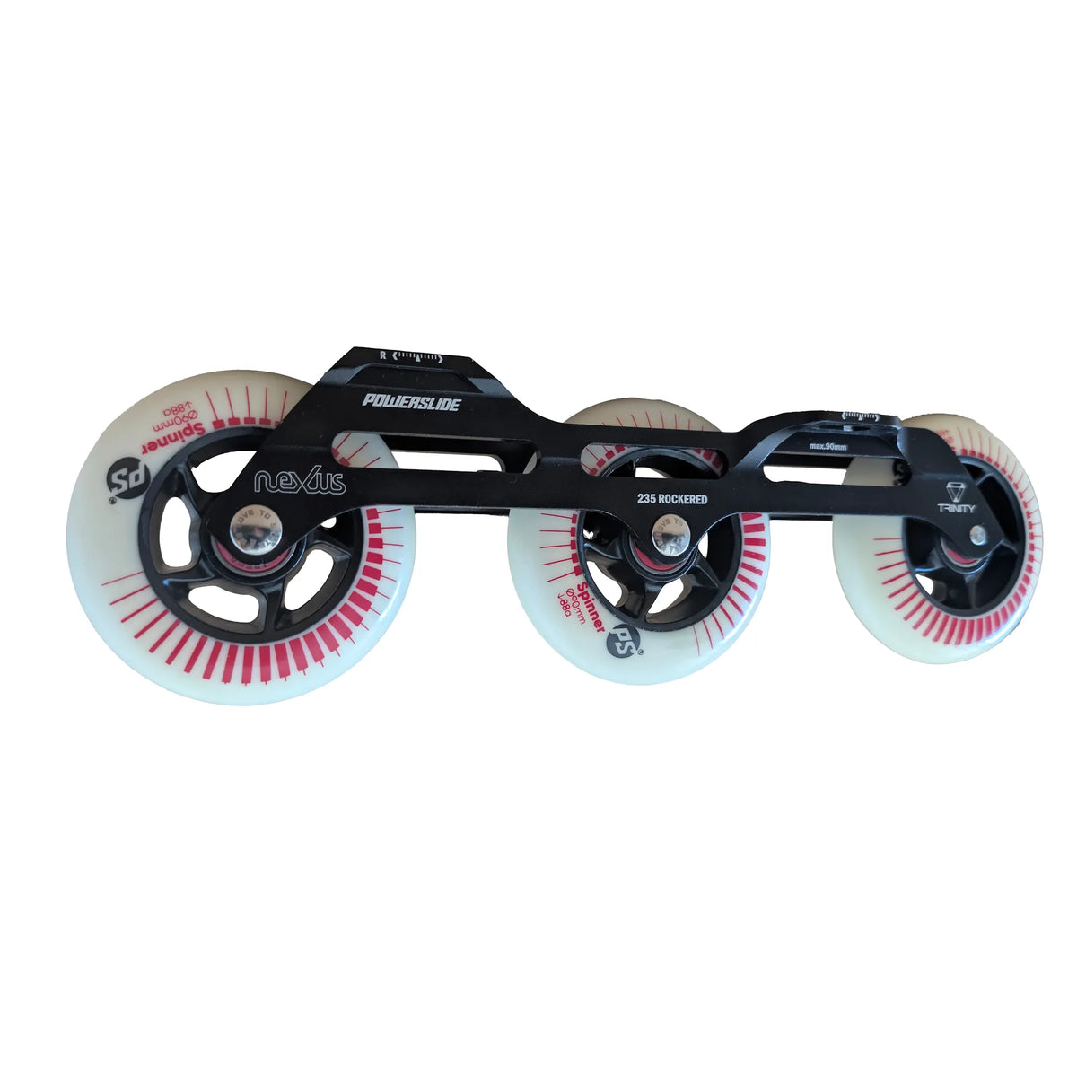 POWERSLIDE Trinity Nexus Rocker Frame RTR Black & White – Spinner Rollen 3× 84mm/3× 90mm 88A | Slalom & Freestyle Inline Skating Rahmen